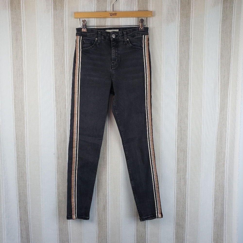Topshop Moto‎ Jamie Skinny Jeans Ribbon Black Size W28 L32